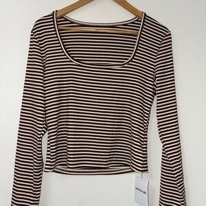 Katch Me NWT Brown and White Striped Long Sleeve Cropped Top
